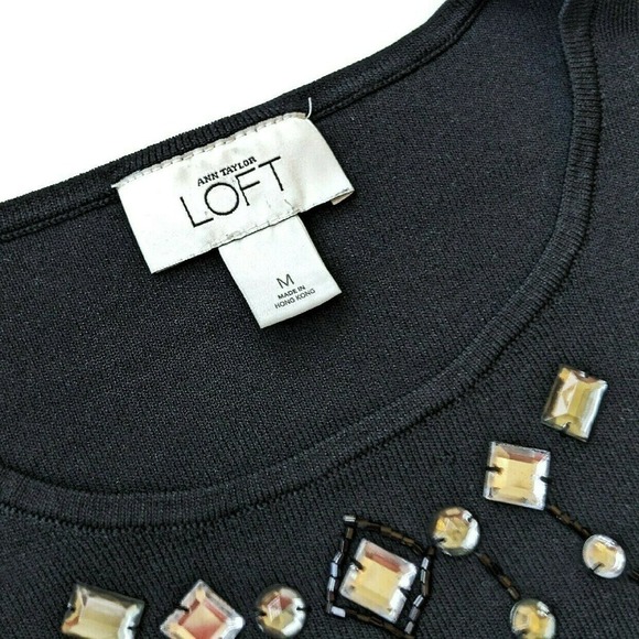 Loft Ladies M Black Jewel Dress Tank Top Medium Dressy Shell - Picture 2 of 6